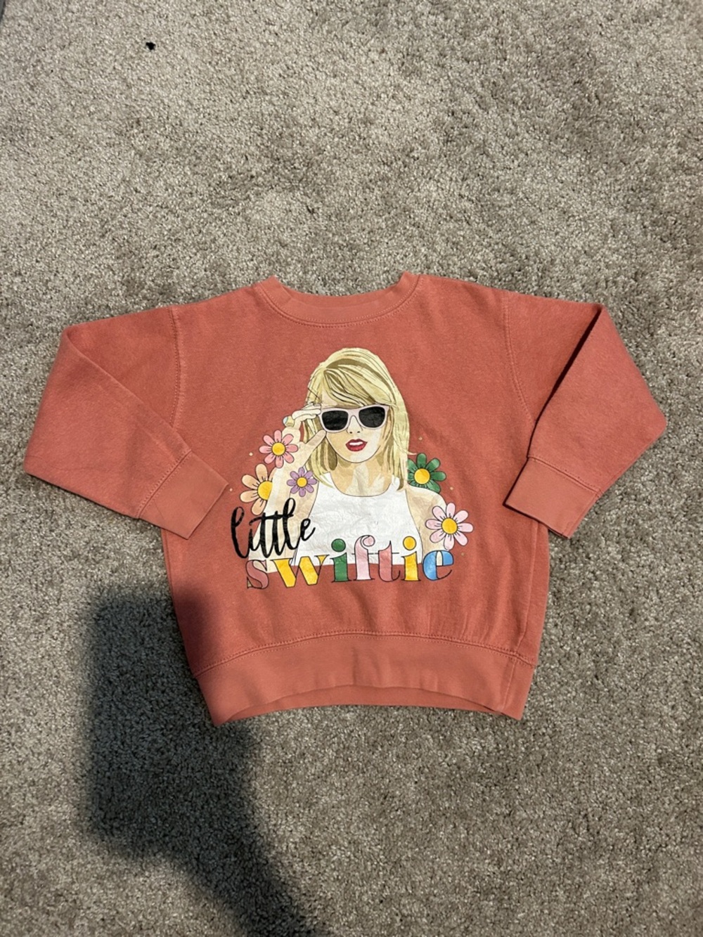 Rabbit Skins Little Swiftie Graphic Sweatshirt - Coral with Multicolor Print